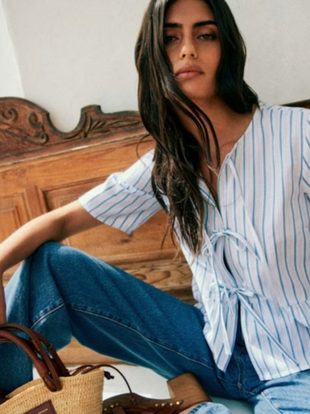 Sezane Ileana Blouse Shirt Top Blue Stripes Size 42 10 Medium